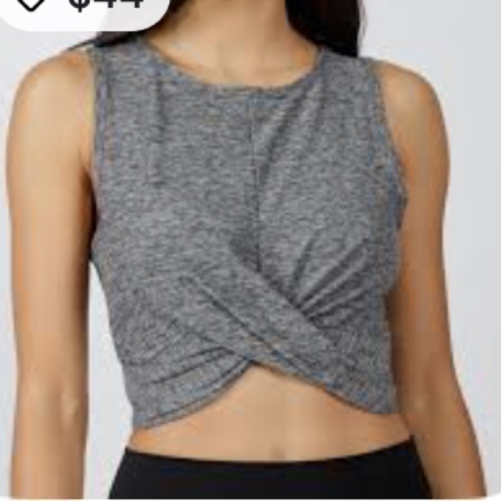 Yogalicious grey sleeveless tie front crop top womens small